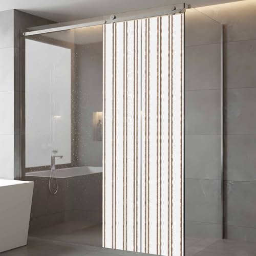 Window Privacy Film Frosted, Oatmeal Striped Vintage Static Cling Door Window Covering, Light Brown Farmhouse Rustic Lines UV Blocking Windows Film for Office, Hotel, Bedroom, 29.5 x 78.7 Inches - Image 5