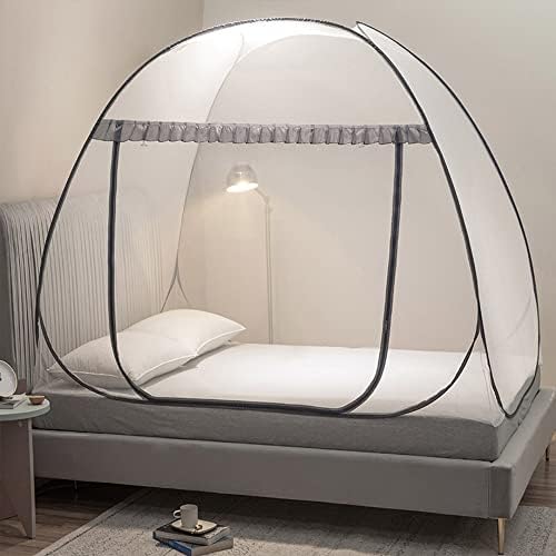 Mengersi Mosquito Net Pop Up Tent for Bed,Bed Canopy with Net Bottom,Mosquito Netting Bed Tent,Bed,Suit for Indoor Outdoor,Camping Tent,Insect Screen(Full/Queen, Gray) by Mengersi