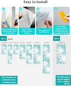 Window Privacy Film Frosted, Turquoise Blue Tropical Tree Non-Adhesive Static Cling Window Tint, Summer Coastal Palm Trees Insulated Windows Frosted Films for Living Room, 35.4 x 78.7 Inches - Image 4