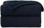 Longhui bedding 100% Cotton Knitted Throw Blanket – Navy Blue, Soft & Cozy, Machine Washable, 60"x80" – Perfect for Living Room, Couch, Sofa, Bed or Travel by LongHuiBedding