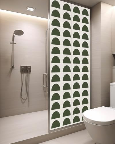 Window Privacy Film Frosted, Forest Green Boho Static Cling Door Window Covering, Middle Century Geometric Abstract Art UV Blocking Windows Film for Office, Hotel, Bedroom, 29.5 x 78.7 Inches - Image 3
