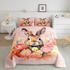 Cute Rabbit Bedding Set Floral Comforter Set for Kids Boys Girls Teens Room by Feelyou
