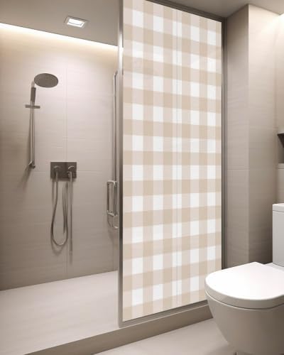 Window Privacy Film Frosted, Farmhouse Plaid Static Cling Door Window Covering, Cream Classic Buffalo Check Rustic UV Blocking Windows Film for Office, Hotel, Bedroom, 29.5 x 78.7 Inches - Image 3