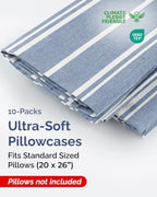 Standard Pillow Cases - 10 Pack Pillowcase Covers, 20" x 26" - Blue Stripes - Image 2