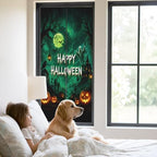 Window Privacy Film Frosted, Halloween Static Cling Door Window Covering, Green Spooky Pumpkin Ghost Moonlight Castle UV Blocking Windows Film for Office, Hotel, Bedroom, 29.5 x 78.7 Inches - Image 2