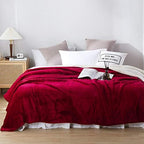 NANPIPER Bed Blanket Reversible Sherpa Flannel Blanket Super Soft Fuzzy Plush Fleece Microfiber (90"x90" Wine Red) Queen - Image 6