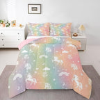 Erosebridal Girls Unicorn Toddler Bedding Set Rainbow Unicorn Comforter Set for Kids Child Ombre Stars Moon Comforter Fantasy Girls Room Decor Rose Flower Duvet Insert Cartoon Kawaii Bed Set by Erosebridal