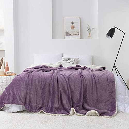 NANPIPER Couch Blanket Reversible Sherpa Flannel Blanket Ultra-Soft Plush Warm Fleece Microfiber (60"x80",Cassis Purple) - Image 2