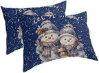 Navy Blue Snowman Christmas King Pillow Cases Set of 2, Xmas Winter Snowflake Microfiber Bed Throw Pillow Covers, Christmas Decorative Lumbar Pillow Cover with Envelope Closure for Sofa/Travel 20"x36" - Image 2