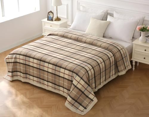 Thick Warm Wool Blanket,670GSM Heavyweight Blanket,100% Pure Australian Wool,Large Suitable for Double Bed and Camping,Queen Size/Double Size (Beige Plaid, 90x80In) - Image 2