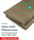 Standard Pillow Cases - 8 Pack Soft Pillowcase Covers - 20" x 26" (Khaki) - Image 2