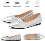 KUNWFNIX Women's Ballet Flats Foldable Classic Crown Rhinestone Slip On Bowknot PU Leather Faux Suede Pointed Toe Comfort Flat Casual Dress Shoes - Image 4