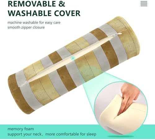 Yoga Bolster Pillow Round Neck Roll Pillow Bed Round Pillow for Baby Cylinder Decorative Pillow Bolster Pillow Covers with Zipper Gold Stripe - Image 4