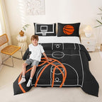Castle Fairy Basketball Court Print Bedding Set for Boys Girls,Ball Sports Games Themed All Season Cozy Comforter Set Full Size,Orange Basketball and Hoop Duvet Set Home Decor,Children Birthday Gift - Image 3