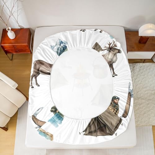 Erosebridal RV Camper Camping Twin Fitted Sheet, Hunting Deer Bear Bedding Set for Kids Girls Boys, Lakehouse Rustic Cabin Bed Sheets, Outdoor Travel Trailers Room Decor (No Top Sheet) - Image 5