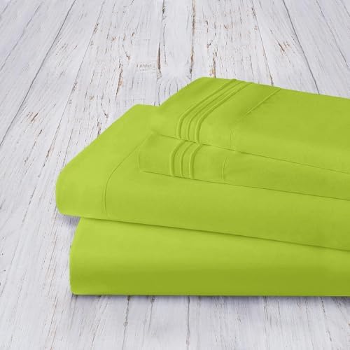 Mocassi Twin XL Sheet Set - Luxury Hotel 1800 Premier Bedding Sheets & Pillowcases - Ultra Soft Breathable & Cooling Bed Sheets - Deep Pocket - Wrinkle Resistant - 4 Piece Set - Twin XL, Lime - Image 4