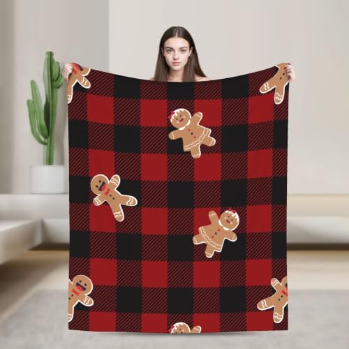 Christmas Gingerbread Plaid Flannel Fleece Throw Blanket by Unknown