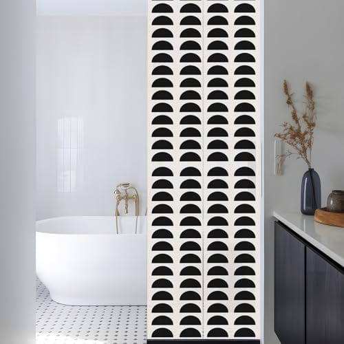 Window Privacy Film Frosted, Black Boho Reusable Static Cling Window Tints, Middle Century Geometric Abstract Art Heat Control Windows Films for Offices, Balcony, 29.5 x 118 Inches - Image 3