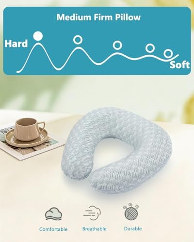 Buckwheat Neck Pillow with Dual-Layer Pillowcase, 12''x12'' Adjustable Firm U Shaped Pillows, Breathable for Cool Sleep, Neck Support Buckwheat Hulls Pillow for Back Sleeper (Grey) - Image 3