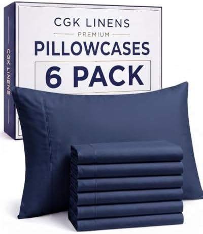King Pillow Cases - 6 Pack Soft Pillowcase Covers - 20" x 40" (Navy Blue) by CGKUnlimited