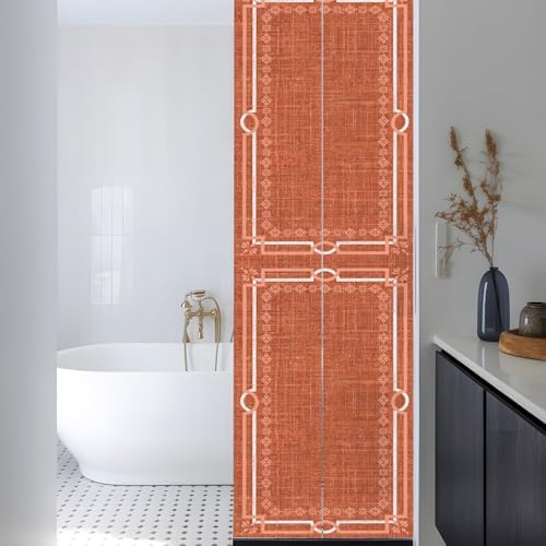 Window Privacy Film Frosted, Burnt Orange Botanical Reusable Static Cling Window Tints, Vintage Florals Geometric Minimalist Heat Control Windows Films for Offices, Balcony, 29.5 x 118 Inches - Image 3