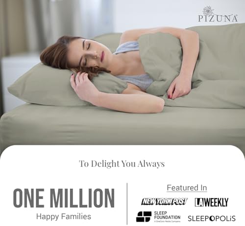 Pizuna 100% Cotton Twin Sheet Set 600 Thread Count Silver - Image 3