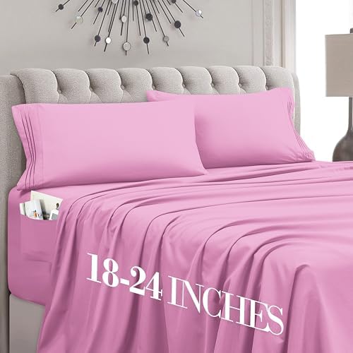 Mocassi Twin XL Size 4-Piece Bed Sheet Set - 1800 Premium Hotel Quality Microfiber 18-24 Inches Extra Deep Pocket Fitted Sheet- Luxury Soft, Breathable, Wrinkle, and Fade Resistant, Light Pink by MocassiLuxuryBedding