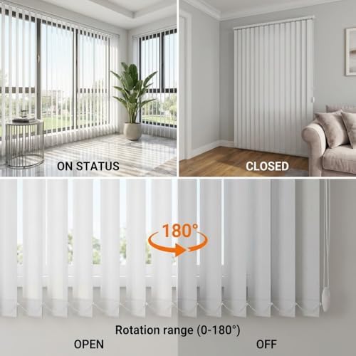 Vertical Blinds Window Shades for Sliding Glass Doors 42" 45" 48" 50" 52" 60" 72" 80" 86" 88" Blackout Door Shades Cordless Light-Filtering Fabric Window Blind for Home or Office(White) - Image 3
