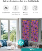 Window Privacy Film Frosted, Pumpkins Halloween Reusable Static Cling Window Tints, Horror Haunted Houses Purple Heat Control Windows Films for Offices, Balcony, 29.5 x 118 Inches - Image 6
