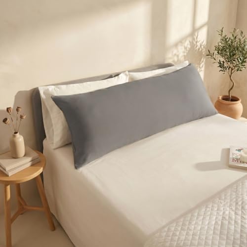 Bioweaves 100% Organic Cotton Body Pillow Cover for Body Pillowcases 300 Thread Count Soft Sateen Weave GOTS Certified with Zipped Closure - 21" x 54", Stone, Pack of 2 - Image 2