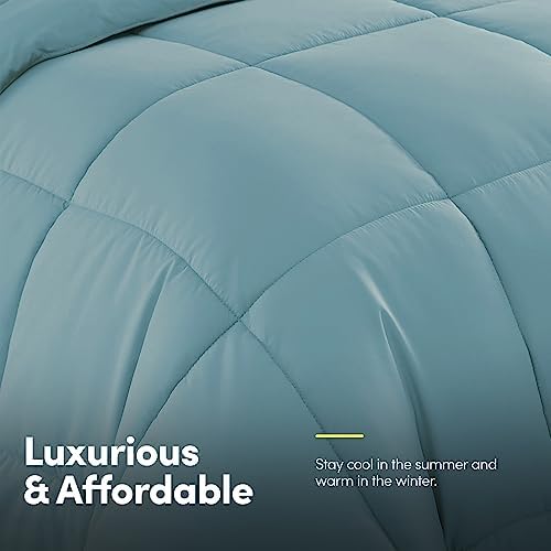 Sweet Home Collection 7 Piece Comforter Set Bag Solid Color All Season Soft Down Alternative Blanket & Luxurious Microfiber Bed Sheets, Misty Blue, Queen - Image 4
