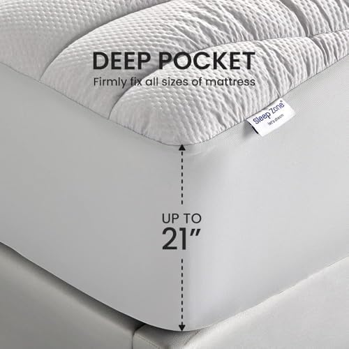 SLEEP ZONE Full Size Cooling Mattress Pad for Double Bed, Premium Zoned Quilted Mattress Topper, Wrap Around Mattress Protector Cover, Machine Wash Durable, Deep Pocket 8-21 inch, Silver Grey, Full - Image 5