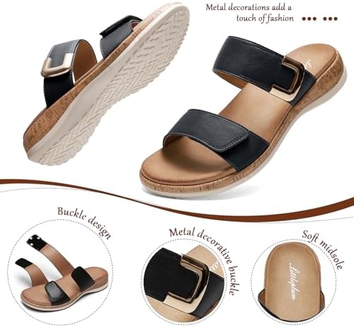 Littleplum Women Slides Sandals Arch Support Open Toe Slip on Sandals Soft Cushion Slippers Comfy Casual Summer Shoes for Walking Beach Travel - Image 4
