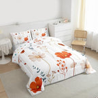 Erosebridal Watercolor Flower Comforter Set Full, Retro Orange Beige Floral Bedding Set for Kids Teens Adult Women, Modern Minimalist White Quilt Branches Pastoral Duvet Insert with 2 Pillow Cases - Image 3