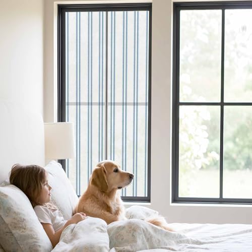 Window Privacy Film Frosted, Blue Stripes Static Cling Door Window Covering, Farmhouse Vertical Lines Modern Minimalist UV Blocking Windows Film for Office, Hotel, Bedroom, 29.5 x 78.7 Inches - Image 2