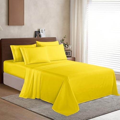 Elegant Comfort Luxury Soft 1500 Premium Hotel Quality Microfiber Wrinkle and Fade Resistant Cozy 6-Piece Bedding Set, Easy All Around Elastic Fitted Sheet, Deep Pocket, Full, Yellow - Image 3