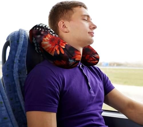 U Shape Travel Pillow Colorful Flowers Butterflies Portable Neck Pillows Memory Foam Head and Neck Support Headrest Pillow for Airplane Sleeping - Image 7