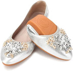 KUNWFNIX Women Ballet Flats Rhinestone Wedding Ballerina Shoes Foldable Sparkly Comfort Slip on Flat Shoes by KUNWFNIX