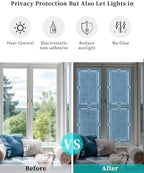 Window Privacy Film Frosted, Denim Blue Botanical Reusable Static Cling Window Tints, Vintage Florals Geometric Minimalist Heat Control Windows Films for Offices, Balcony, 29.5 x 118 Inches - Image 6