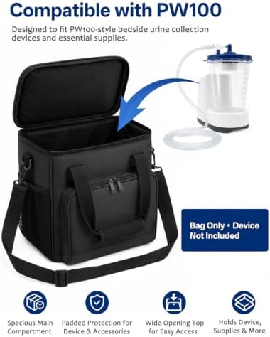 BoomBa Padded Carrying Case Compatible with PureWick PW100 Urine Collection System, 600D Oxford Storage Bag with Shoulder Strap, Front Pocket and Side Mesh Pocket, Black Bag Only - Image 2