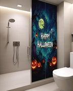Window Privacy Film Frosted, Halloween Static Cling Door Window Covering, Blue Spooky Pumpkin Ghost Moonlight Castle UV Blocking Windows Film for Office, Hotel, Bedroom, 29.5 x 78.7 Inches - Image 3