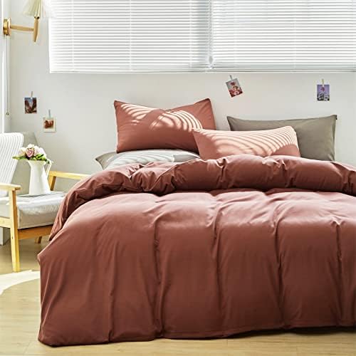 Luxlovery Brick Red Comforter Set Full Dark Rust Bedding Comforter Set Full Solid Blackish Red Soft Breathable Blanket Quilts 3 Piece Bedding Set Women Men Adults Teens - Image 3