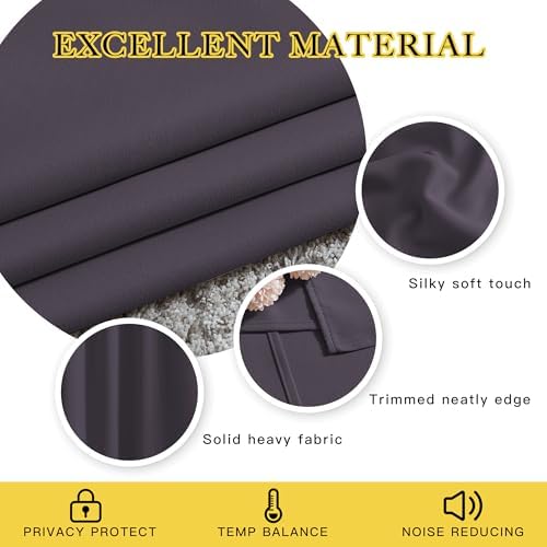 NICETOWN Blackout Bedroom Curtains 66 inches Long, Grommet Room Darkening Thermal Insulated Window Treatments for Home Office/Kids Room, Greyish Purple, 2 Panels, W66 x L66 - Image 3