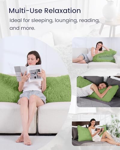 ZonLi Fluffy Body Pillow for Adults, Fuzzy Faux Fur Long Pillow with Shredded Memory Foam, Adjustable Support for Side Sleepers, Gifts, 20 x 54 Inch, Sage Green - Image 4