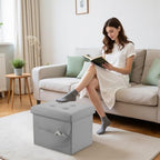 Bsketa Storage Ottoman Bench,17 Inch Folding Leather Foot Rest Stool, Grey - Image 2