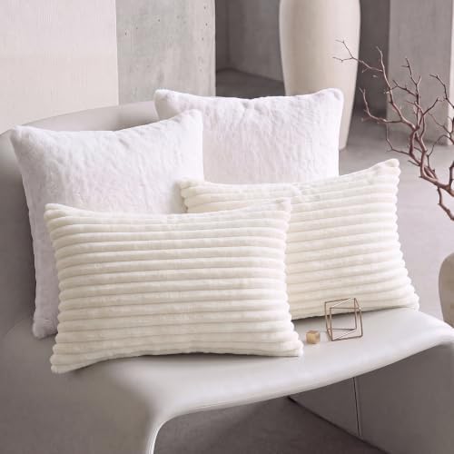 Bedorm Faux Fur Pillowcases Set of 2 King Size Plush Fluffy Pillow Cover Ivory White, Zipper Closure by Bedorm