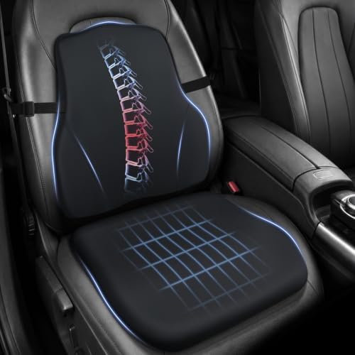 Car Seat Cushion with Lumbar Support, Firm 2-Piece Set for Long Drive Black by WENNFOUR