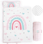 PHF Toddler Nap Mat with Removable Pillow and Minky Blanket, Rollup Design Kids Sleeping Mat, Slumber Bags for Girls, 50"x20" Toddler Sleeping Bag for Daycare Preschool Travel Camping, Rainbow by PHF