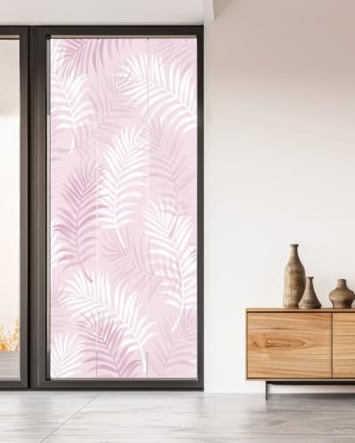 Window Privacy Film Frosted, Pink Botanical Non-Adhesive Static Cling Window Tint, Summer Palm Leaves Foliage Tropical Insulated Windows Frosted Films for Living Room, 35.4 x 78.7 Inches - Image 5