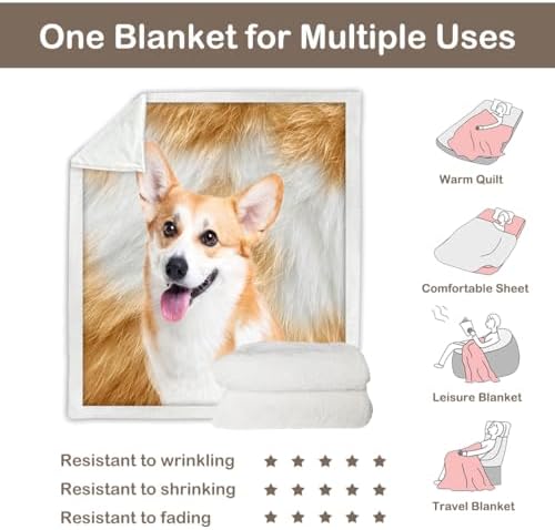 Sleepwish Welsh Corgi Sherpa Blanket Twin 60x80 in - Image 5